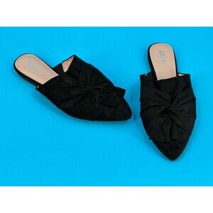 MIA Women’s Size 9 Black Pointed Toe Bow Mule Flats Slip On Shoes